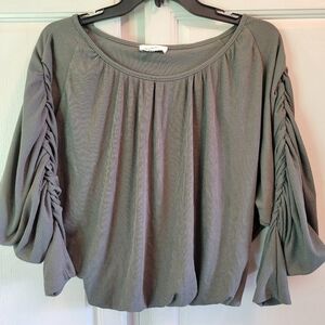 Böhme Forest Green Ruched Ribbed Blouse
